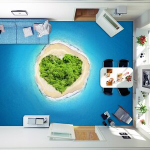 3D Love Green Island JJ2183FF Floor Wallpaper Murales Autoadesivo Pavimento da bagno rimovibile Pavimento impermeabile Tappeto Mat Stampa Epoxy Kitchen