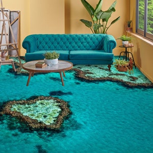 3D Love Island Art JJ2465FF Floor Wallpaper Murales Autoadesivo Pavimento da bagno rimovibile Pavimento impermeabile Tappeto Mat Stampa Epoxy Cucina
