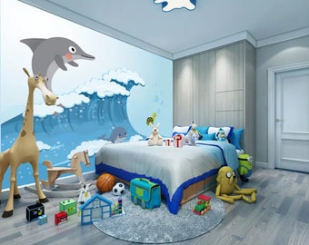 3D Dolphin Spray ZZ1799 Fondo de pantalla autoadhesivo Mural Peel and Stick Wallpaper Impresiones de pared extraíbles Pegatinas Característica papel tapiz de pared