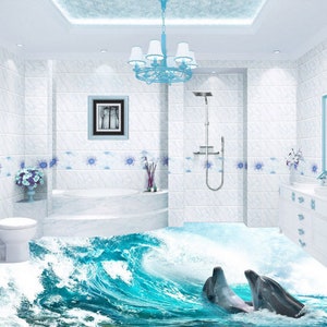 3D Coraggiosi Delfini JJ4325FF Pavimento Wallpaper Murals Auto-Adesivo rimovibile Pavimento bagno pavimento impermeabile Rug Mat Stampa Epoxy Cucina