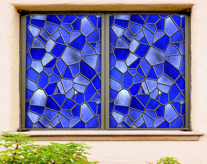 3D Dark Blue Crystal W547 Window Film Print Sticker Cling Stained Glass ...