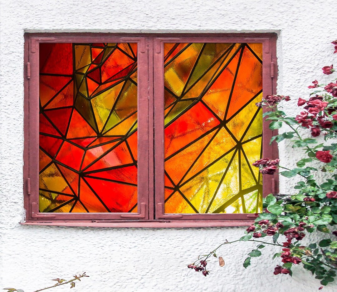 3D Rich Red Art W988 Window Film Print Sticker Cling Stained Glass Xmas ...