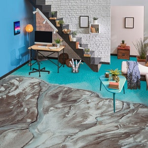 3D Abstract Art Beach JJ2483FF Floor Wallpaper Murals Self-Adhesive Removable Bath Floor Waterproof floor Rug Mat Print Epoxy Kitchen