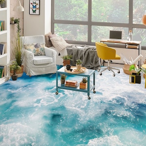 3D Blue Waves JJ2154FF Floor Wallpaper Murals Self-Adhesive Removable Bath Floor Waterproof floor Rug Mat Print Epoxy Kitchen
