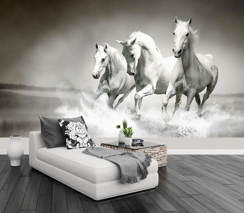 3D Galloping White Horses ZZ144 Self-adhesive Wallpaper Mural - Etsy 3D Galloping White Horses ZZ144 Self-adhesive Wallpaper Mural - Etsy