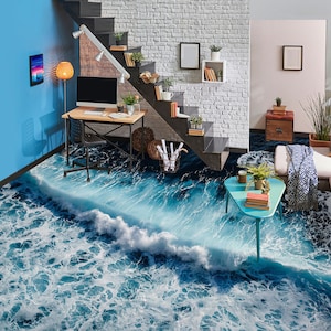 Onde glamour 3D JJ3031FF Sfondo pavimento Murales Autoadesivo Pavimento da bagno rimovibile Pavimento impermeabile Tappeto Mat Stampa Epoxy Cucina