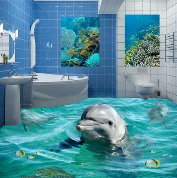 3D Naive Dolphin JJ4340FF Floor Wallpaper Murals Self-adhesive