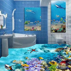 3D Speciale Pesce Blu JJ5056FF Pavimento Wallpaper Murals Auto-Adesivo rimovibile Bagno Pavimento Impermeabile Rug Mat Stampa Epoxy Cucina