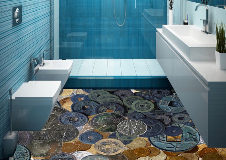 Coins Area Rug 3D Years Coins JJ5422FF Floor Wallpaper Murals Self-adhesive Removable ...