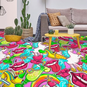 3D Glamour Labbra Rosa JJ3479FF Pavimento Wallpaper Murales Autoadesivo Pavimento da bagno rimovibile Pavimento impermeabile Tappeto Mat Stampa Epoxy Cucina