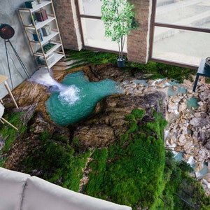 3D Hidden Lake JJ2296FF Floor Wallpaper Murals Self-Adhesive Removable Bath Floor Waterproof floor Rug Mat Print Epoxy Kitchen