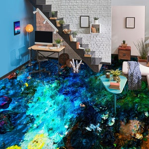 3D Fantasy Blue Sea J2222FF Floor Wallpaper Murales Autoadesivo Pavimento da bagno rimovibile Pavimento impermeabile Tappeto Mat Stampa Epoxy Kitchen