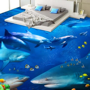 3D Speciale Squalo JJ4552FF Pavimento Wallpaper Murals Auto-Adessive rimovibile Bath Floor Impermeabile pavimento Rug Mat Stampa Epoxy Kitchen