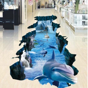 3D Amichevole Delfini JJ4697FF Pavimento Wallpaper Murals Auto-Adesivo rimovibile Pavimento Da bagno pavimento impermeabile Rug Mat Stampa Epoxy Cucina