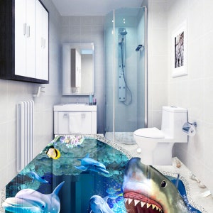 Denti di squalo affilati 3D JJ6393FF Sfondo murales autoadesivo pavimento da bagno rimovibile Tappeto impermeabile tappeto stampa Epoxy Kitchen