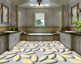 3D Pale Yellow Stones JJ5229FF Floor Wallpaper Murals Self-Adhesive Removable Bath Floor Waterproof floor Rug Mat Print Epoxy Kitchen