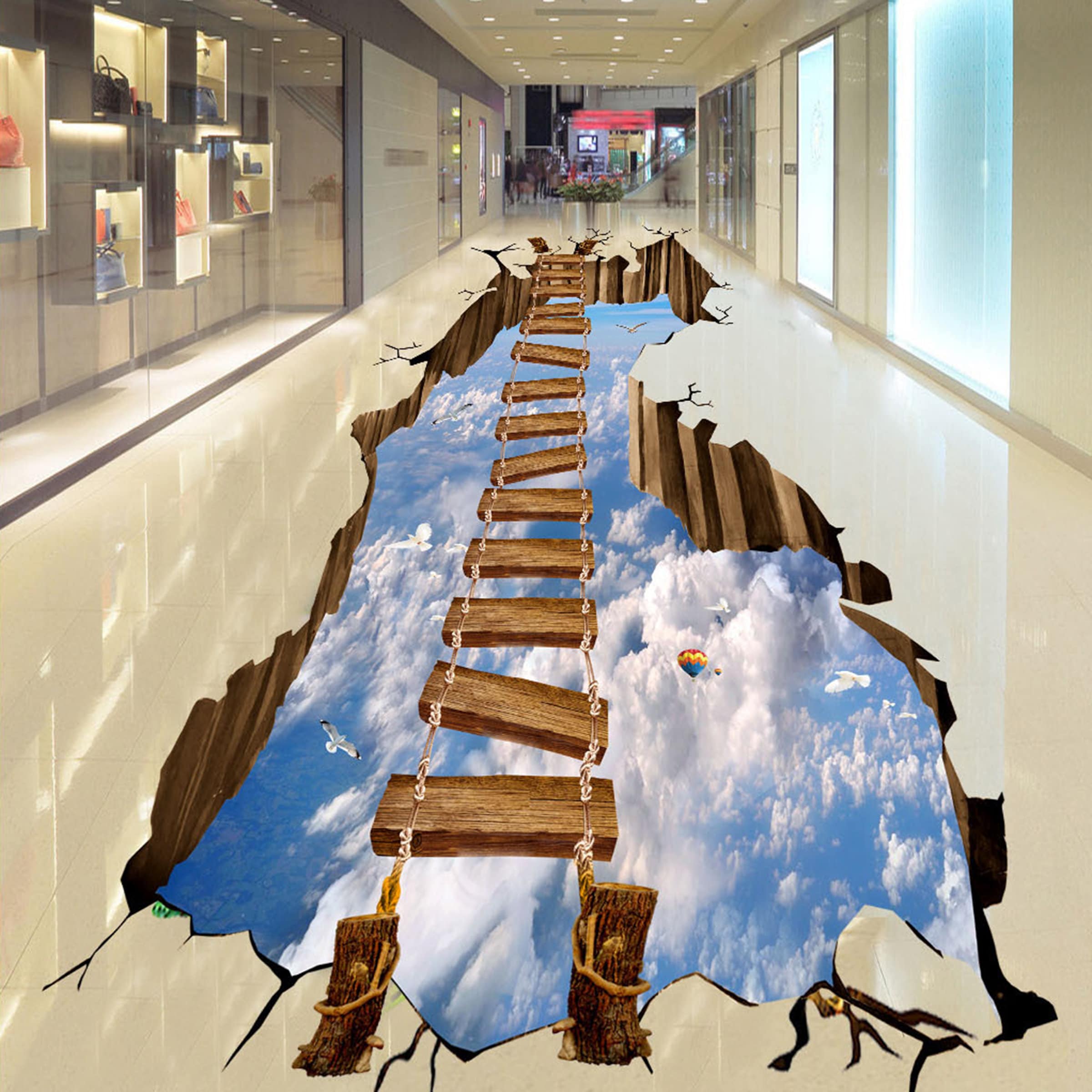3D City Sky Floor Mural  Non-slip, Waterproof  & Removable Rug Mat & Floor Murals