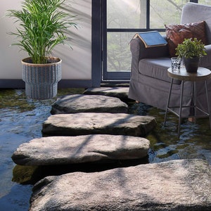 3D Stone Road On Water JJ3248FF Floor Wallpaper Murals Self-Adhesive Removable Bath Floor Waterproof floor Rug Mat Print Epoxy Kitchen