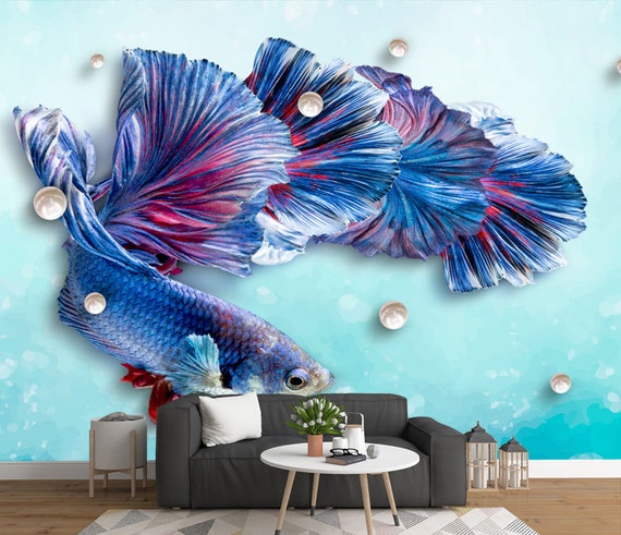 3D divertido pescado cola ZZ754 autoadhesivo papel pintado mural Peel y  palo papel pintado extraíble pared impresiones pegatinas característica  pared fondo de pantalla -  México