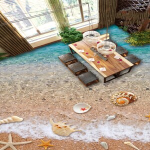 3D Sea Beach JJ4021FF Floor Wallpaper Murals Self-Adhesive Removable Bath Floor Waterproof floor Rug Mat Print Epoxy Kitchen