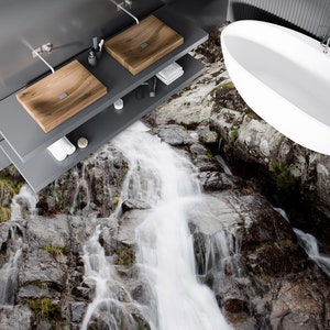 3D Rocks And Running Water JJ2276FF Floor Wallpaper Murals Self-Adhesive Removable Bath Floor Waterproof floor Rug Mat Print Epoxy Kitchen