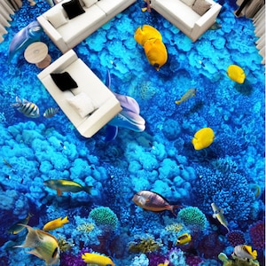 3D Deep Blue Sea Bottom JJ5785FF Floor Wallpaper Murals Self-Adhesive Removable Bath Floor Waterproof floor Rug Mat Print Epoxy Kitchen