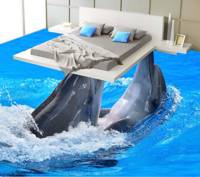 Dolphin♡♡ 3D Dolphin Happiness JJ4989FF Floor Wallpaper Murals Self-adhesive