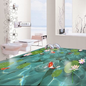 3D Blue Stones JJ4833FF Floor Wallpaper Murals Self-Adhesive Removable Bath Floor Waterproof floor Rug Mat Print Epoxy Kitchen
