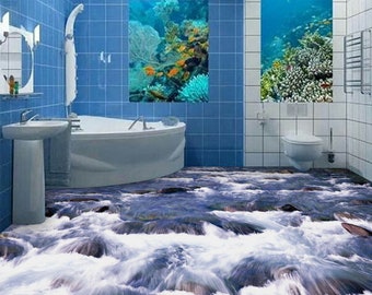 3D Water Holiday JJ4322FF Floor Wallpaper Murals Self-Adhesive Removable Bath Floor Waterproof floor Rug Mat Print Epoxy Kitchen