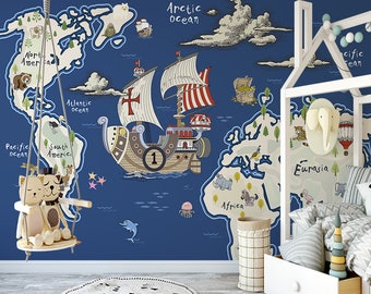 3D Exploración Náutica ZZ1198 Autoadhesivo Wallpaper Mural Peel and Stick Wallpaper Removable Wall Prints Stickers Feature Wall Wallpaper
