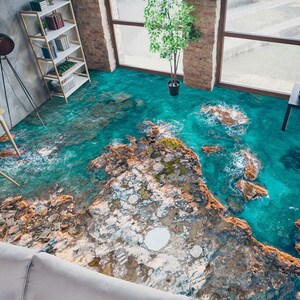 3D Mottled Coast JJ3424FF Floor Wallpaper Murals Self-Adhesive Removable Bath Floor Waterproof floor Rug Mat Print Epoxy Kitchen