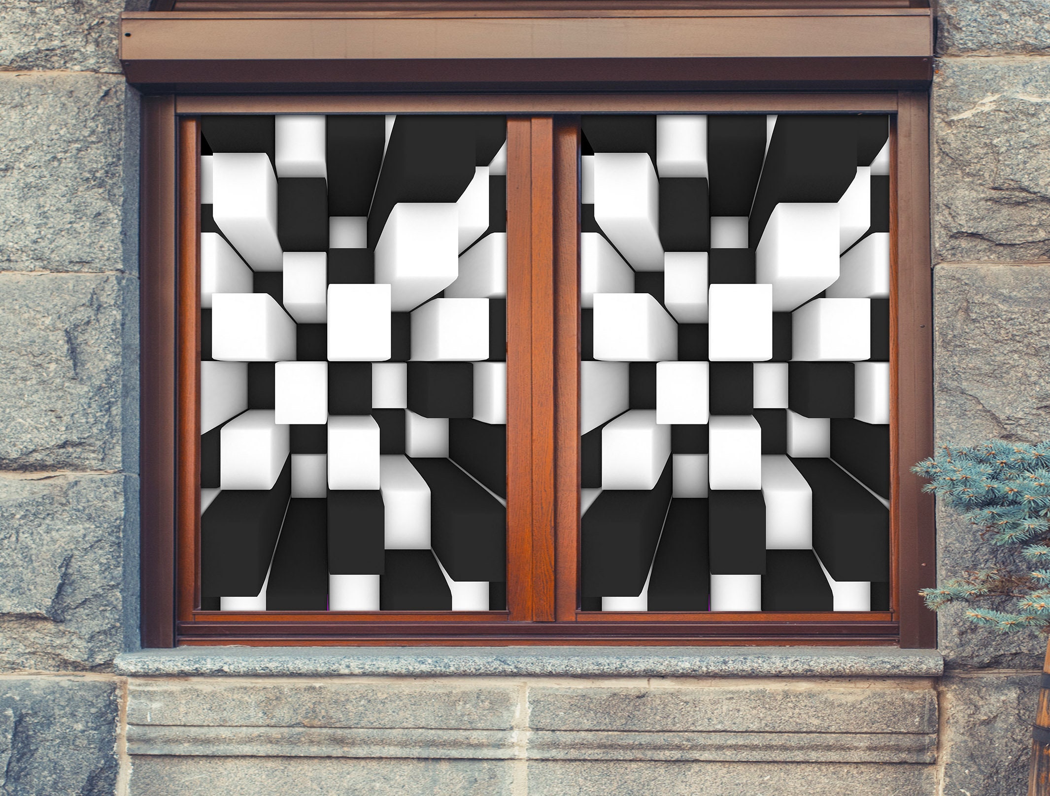 3D Square Puzzle WD5136 Window Film Print Sticker Cling Stained Glass ...