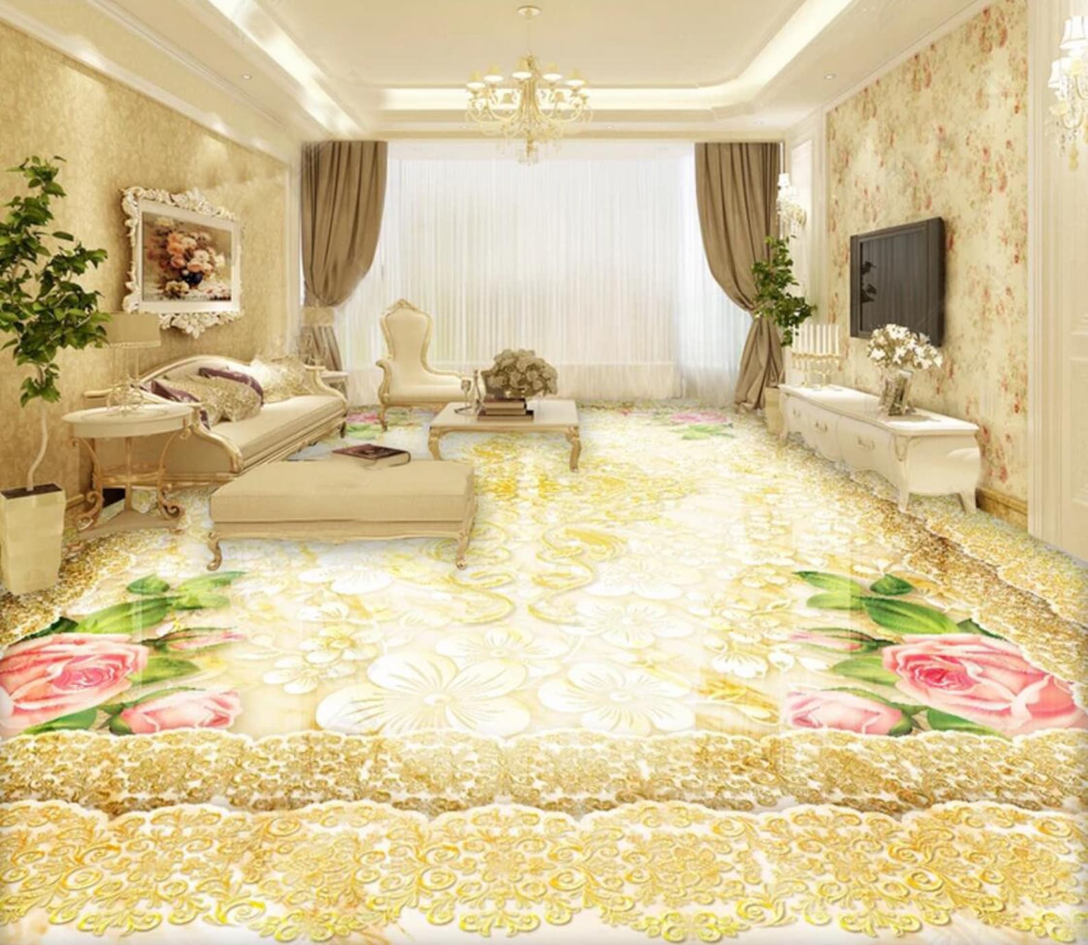3D Two-color Oil Painting 1114 Floor Mural  Wallpaper Murals Self-Adhesive Removable Print Epoxy