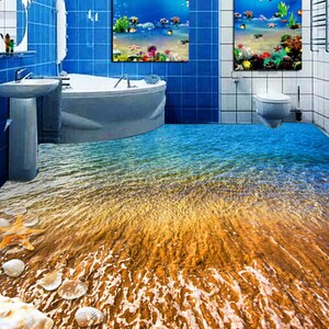 3D mar poco profundo JJ4507FF papel pintado de piso murales autoadhesivos extraíbles piso de baño impermeable rug mat impresión epoxi cocina