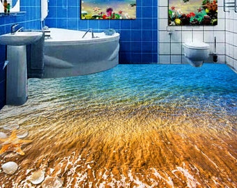 3D Shallow Sea JJ4507FF Floor Wallpaper Murals Self-Adhesive Removable Bath Floor Waterproof floor Rug Mat Print Epoxy Kitchen