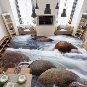 3D Big Brown Stones JJ3163FF Floor Wallpaper Murals Self-Adhesive Removable Bath Floor Waterproof floor Rug Mat Print Epoxy Kitchen