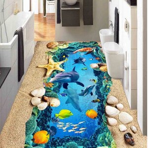 3D Speciale Pesce Verde JJ4719FF Pavimento Wallpaper Murals Auto-Adessive rimovibile Bath Floor Impermeabile pavimento Rug Mat Stampa Epoxy Cucina