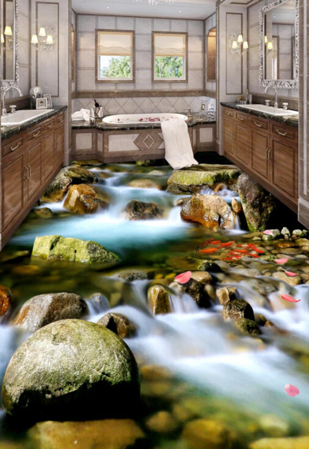 3D Wet Stones JJ4464FF Floor Wallpaper Murals Self-adhesive Removable ...