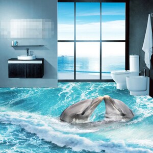 3D Chiudere Delfini JJ4478FF Pavimento Wallpaper Murals Auto-Adessive rimovibile Bath Floor Impermeabile pavimento Rug Mat Stampa Epoxy Kitchen