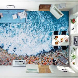 3D Colored Small Stones JJ2625FF Floor Wallpaper Murals Self-Adhesive Removable Bath Floor Waterproof floor Rug Mat Print Epoxy Kitchen
