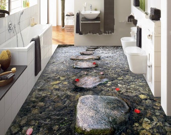 3D Stone Road Lake 0530 Floor Wallpaper Murals Self-adhesive Removable ...