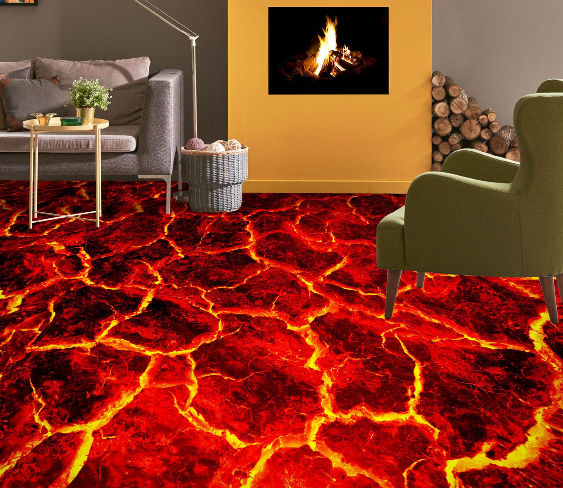 3D Hot Red Lava JJ4861FF Floor Wallpaper Murals Selfadhesive Removable