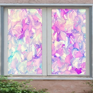 3D Pink Leaves WD5150 Window Film Print Sticker Cling Stained Glass Xmas Window Decor UV Heat Control Glass Privacy Window Film Rose