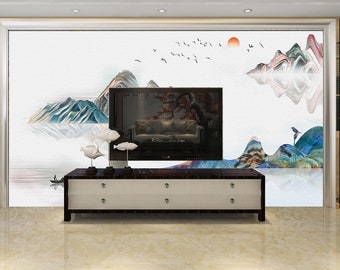 3D Colored Mountains ZZ185 Self-adhesive Wallpaper Mural Peel and Stick Wallpaper Removable Wall Prints Stickers Feature Wall Wallpaper