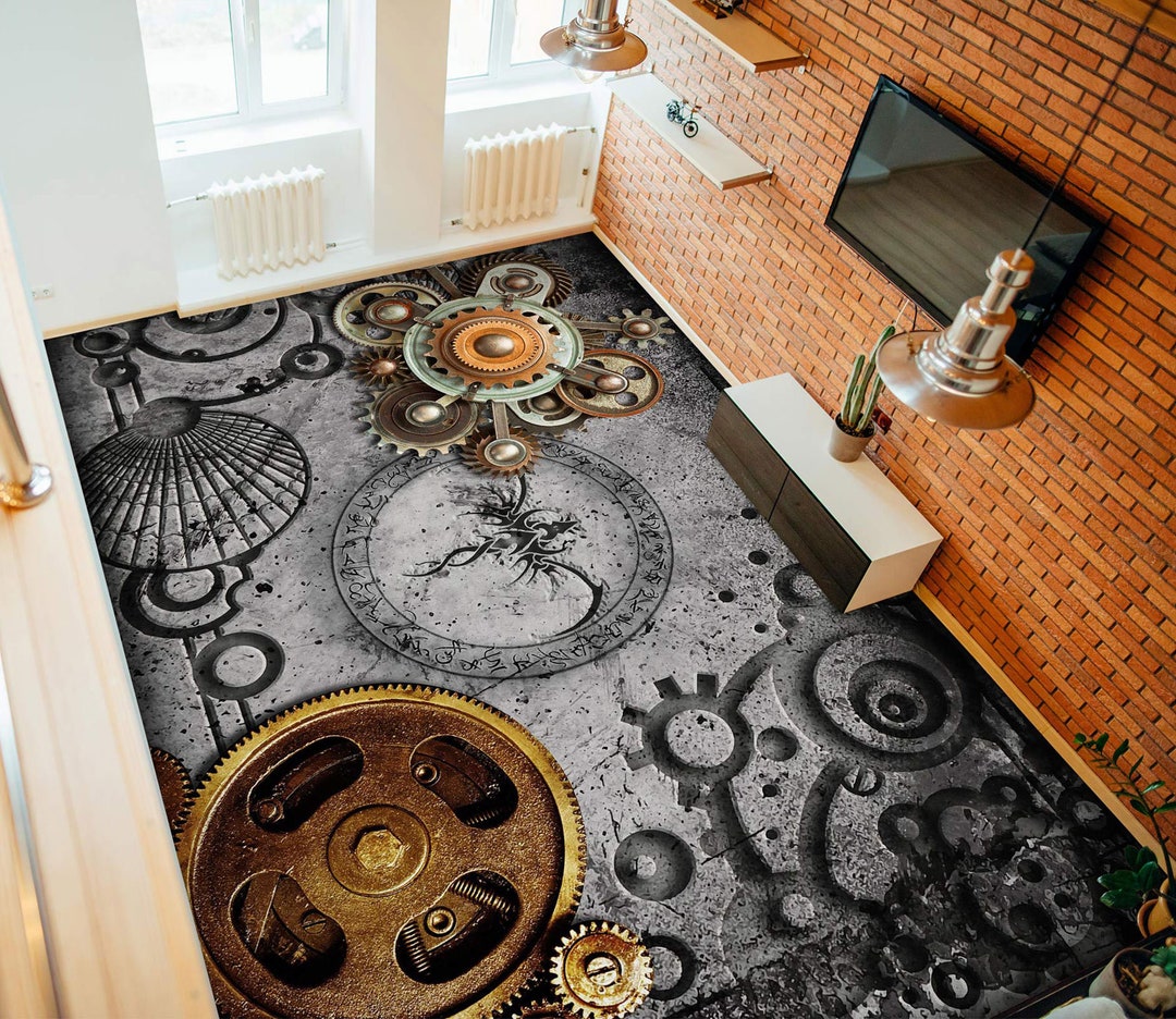 3D Mechanical Gears JJ9658FF Floor Wallpaper Murals Self-adhesive ...