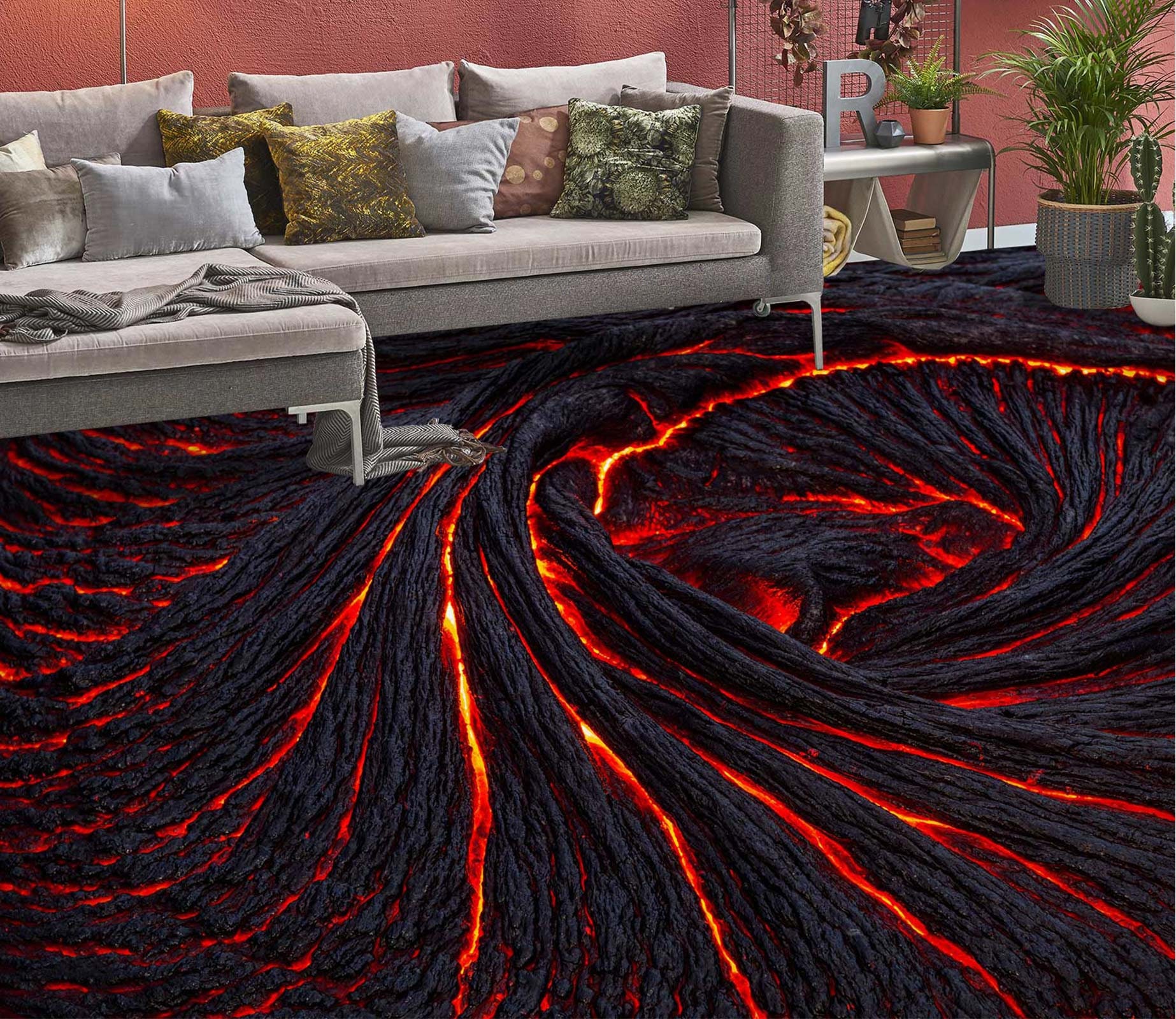 3D Black Lava JJ4278FF Floor Wallpaper Murals Self-adhesive