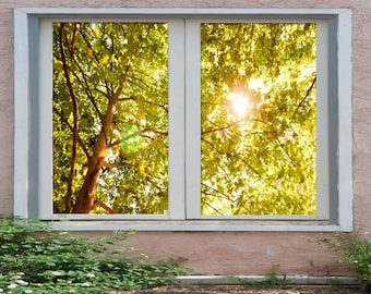 3D Sunny Forest W894 Window Film Print Sticker Cling Stained Glass Xmas Window Decor UV Heat Control Glass Privacy Window Film Romy