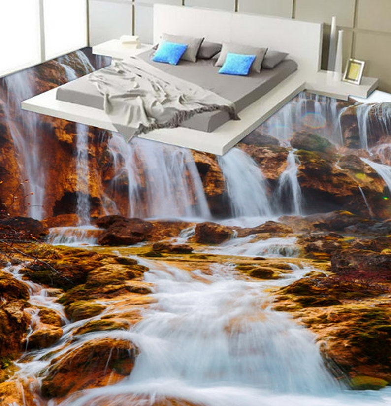 3D Rapid Falls JJ5380FF Floor Wallpaper Murals Self-Adhesive Removable Bath Floor Waterproof floor Rug Mat Print Epoxy Kitchen