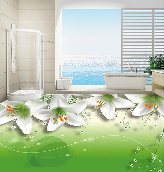 3D Lilies JJ4974FF Floor Wallpaper Murals Self-adhesive Removable