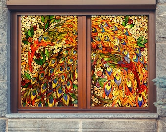 3D Gorgeous Leaves W1347 Window Film Print Sticker Cling Stained Glass Xmas Window Decor UV Heat Control Glass Privacy Window Film Romy
